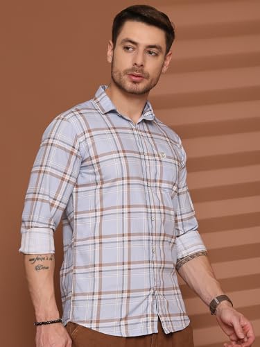 Image of Majestic Man Comfort Slim Fit Pure Cotton Checked Casual Shirt