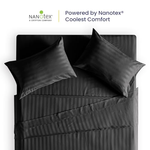 Image of SLEEP ZONE Striped Cooling Twin Sheets Set for Kids - Fitted Flat Sheet & Pillowcase Sets 3 Piece - Super Soft Stripe Bed Sheet, Easy Care, Deep Pocket (Black, Twin)