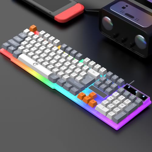 Teclado para juegos retroiluminado LED de 104 teclas con cable estable y sensor preciso de 1600 DPI 3