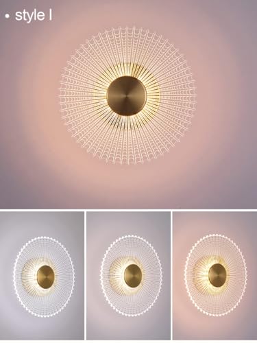 Image of Glowave Golden Transparent Acrylic Light Round Wall Lamp Lighting Sconce for Living Room Bedroom Bedside - Tricolour (White, Warm White, Natural White) (7107)