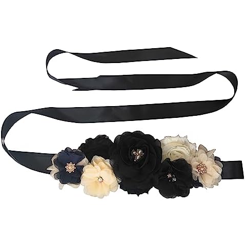 Oyabridal Wedding Bride Belt Sash Floral Sash Belts for Maternity Dresses Floral Belt Sash Girls Women Baby Shower Sash Belt(Black) Cover