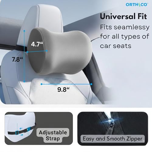 Image of Car Neck Rest Pillow Pack of 2, Memory Foam Ergonomic Neck Pillow for Car Seat Head Support, Universal Neck Rest for Car Driver or Passenger, Grey, 1 Year Warranty