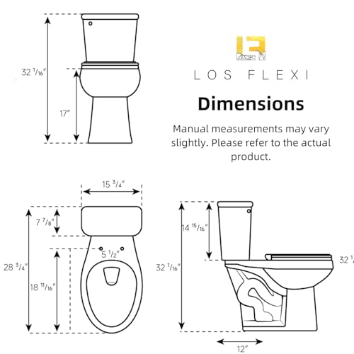 17.9 Inch ADA Two-Piece Toilet for Bathroom, Los Flexi Elongated Bowl & Comfort Height Toilet, Powerful Siphon Jet Flush 1.28 GPF, Tall Toilet With Convenience, Standard 12" Rough-In & S-Trap