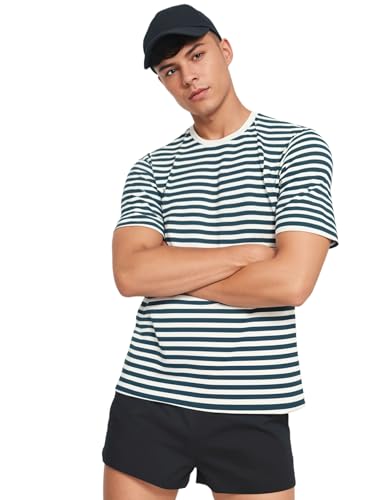 Image of Mack Jonney Oversized | Loose Fit | Half Sleeves 100% Cotton Round Neck Striped T-Shirt for Men-MACK640651