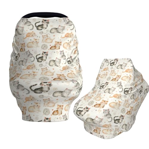 Muishi Playful Kittens Baby Car Seat Covers Carseat Canopy Soft Infant Stroller Cover Nursing Breastfeeding Covers for Girls Boys Newborn