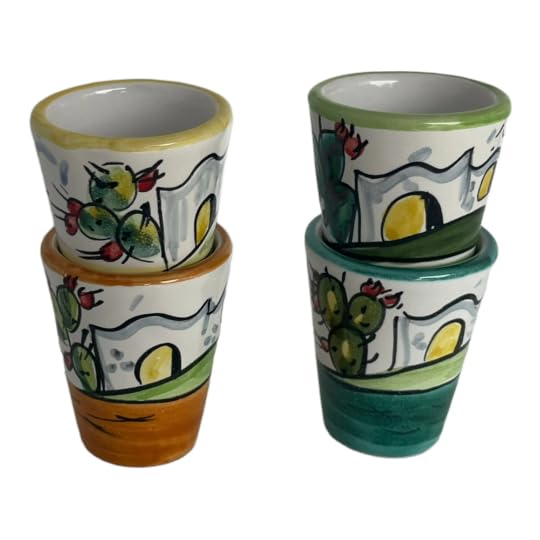 Ceramic Limoncello Glasses Set Of 4 Hand Painted Style Cups Multicolor Tableware Elegant Shot Glasses Dishwasher & Microwave Safe Ideal For Kitchen Made In Italy