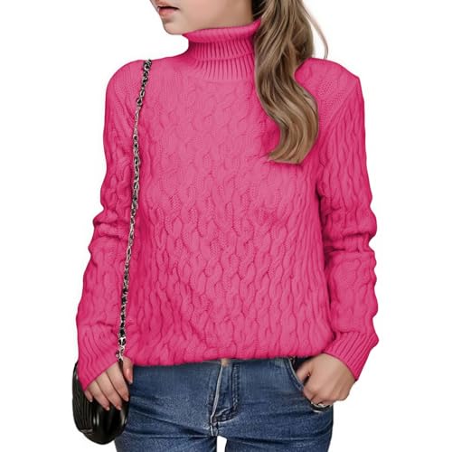 Girls Turtleneck Sweater Ribbed Crochet Long Sleeve Lined Pullover Sweater Kids Plain Soft Fall Warm Sweatshirts2