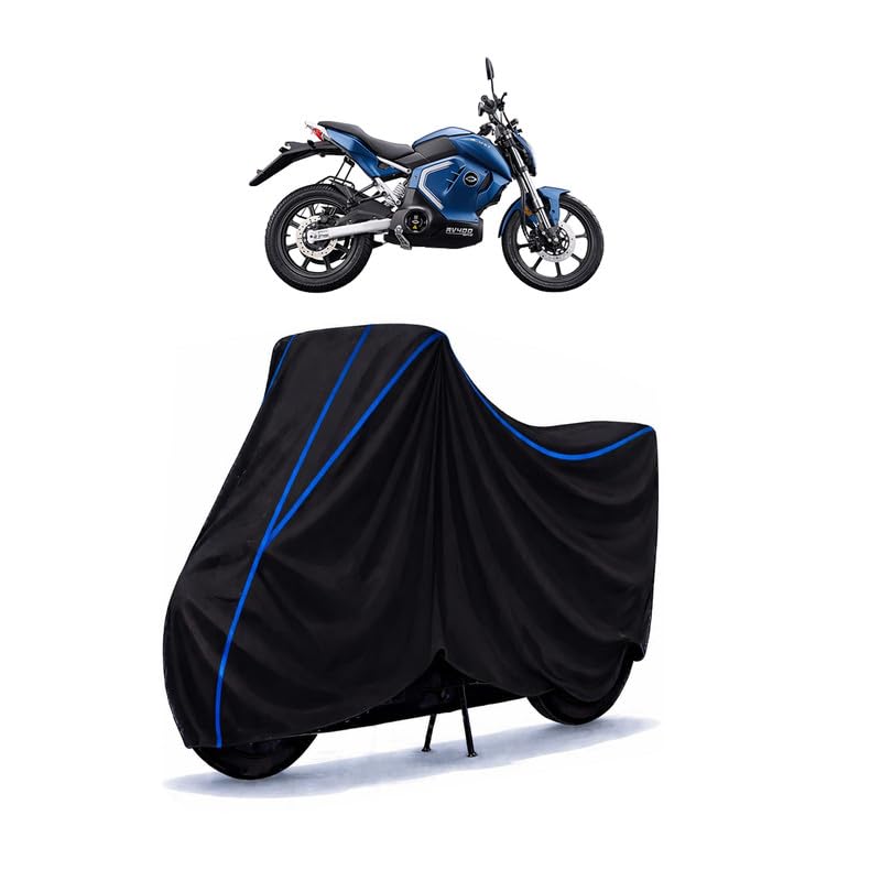 Image of Revolt RV400 Bike Cover Water Resistant Universal Motorcycle Rain | Heavy Duty UV Protection, Dust, Scratch Indoor Outdoor All Weather with Black Blue Piping Elastic