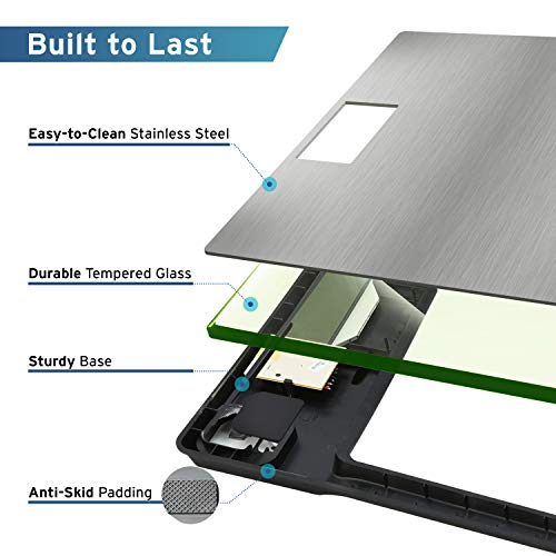 Etekcity Stainless Steel Digital Body Weight Bathroom Scale Step-On Technology Large Blue LCD Backlight Display, 400 Pounds , Grey, 12x12 Inch (Pack of 1)