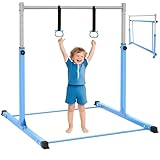 Safly Fun Gymnastics Bar for Kids Ages 3-15 | Sturdy Steel Home Gym, Adjustable Height (3 to 5 ft) with Anti-Slip Base, Easy Assembly