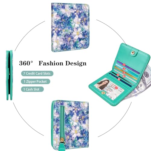 Image of Small Womens Wallet Thin Credit Card Holder Pocket Mini Purse | Compact Women Slim RFID Blocking Wallets Bifold Ladies Pocket Card Holders for Travel & Daily Use, Blue Floral