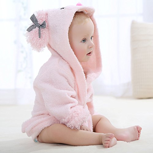 Image of Baby Girl Bathrobes Wash Waddle Pink Sheep Hooded Robe Girls bath robe towel Terry Cotton Ultra Absorbent