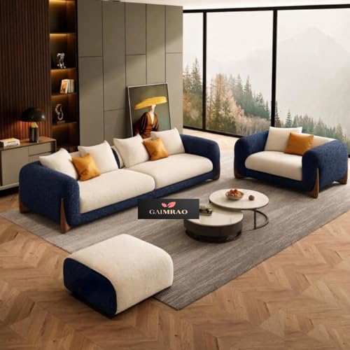 Image of Classic 3+1= 4 Seater with Footrest Seater Sofa Set Luxury Chesterfield Modern Fahionalable Sleeper Sofa for Living Room, Dining Room, (Blue & Beige)
