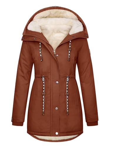 Xnova Wintermantel Damen Winterjacke Parka Lang Warm Gefütterter mit Kapuze Teddyfleece Mäntel Reißverschluss Winterparka Mittlere, Winddichte Baumwolle Kapuzenmantel...