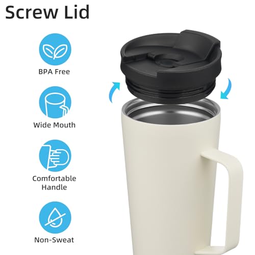 Image of Konokyo 22 oz Insulated Tumbler with Handle & Straw, Stainless Steel Mug