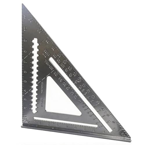 12 Inch Aluminum Rafter Square - Double-Sided Engraved Scales Precision Carpentry Tool for Woodworking Roof Pitch & Angle Marking