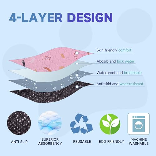 Image of Sunheir Washable Pee Pads for Dogs 2-Pack Reusable Puppy Pads Pet Training Pads, Waterproof Dog Pee Pads for Crate, Whelping Pad, Non-Slip Protects Against Urine Leakage (Leaves - Pink, 24x36)