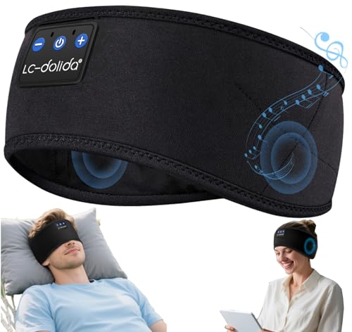LC-dolida Schlafkopfhörer Bluetooth Sport-Kopfhörer Stirnband, Kabellos Schlafen Kopfhörer 15+ Stunden Lange Spielzeit Leichte Schlafstirnband mit HiFi-Stereo,Ergonomisch Tech...