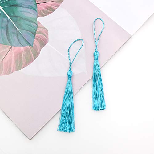 Image of VAPKER 100 Pieces Light Blue Color 13cm /5-Inch Silky Handmade Soft Tassels Floss Bookmark Tassels with 2-Inch Cord Loop for Jewelry Making, DIY Projects, Bookmarks