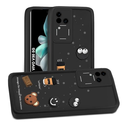 Image of AESTMO Back Case Cover for Vivo V30 5G Cover | Cute Fun Cartoon 3D Ball | Coffee Silicone Case | Full Body Protection | Camera Protection Back Cover for Vivo V30 5G (Black)
