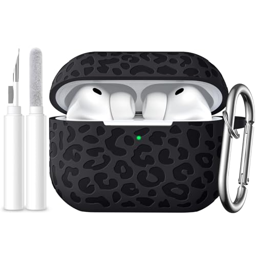 DGege Leopard Engraved Compatible for AirPods Pro 3 Case Cover(2025),Soft Silicone Compatible with Apple AirPods Pro 3 for Women,Cute Air Podspro3 Case with Keychain &Cleaning Kit,Black