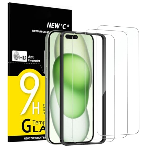 NEWC 3 Pack Designed for iPhone 16 Plus 15 Plus Screen Protector (6.7 inches) Enhanced Tempered Glass Protection with easy installation tool included Case Friendly Ultra Resistant