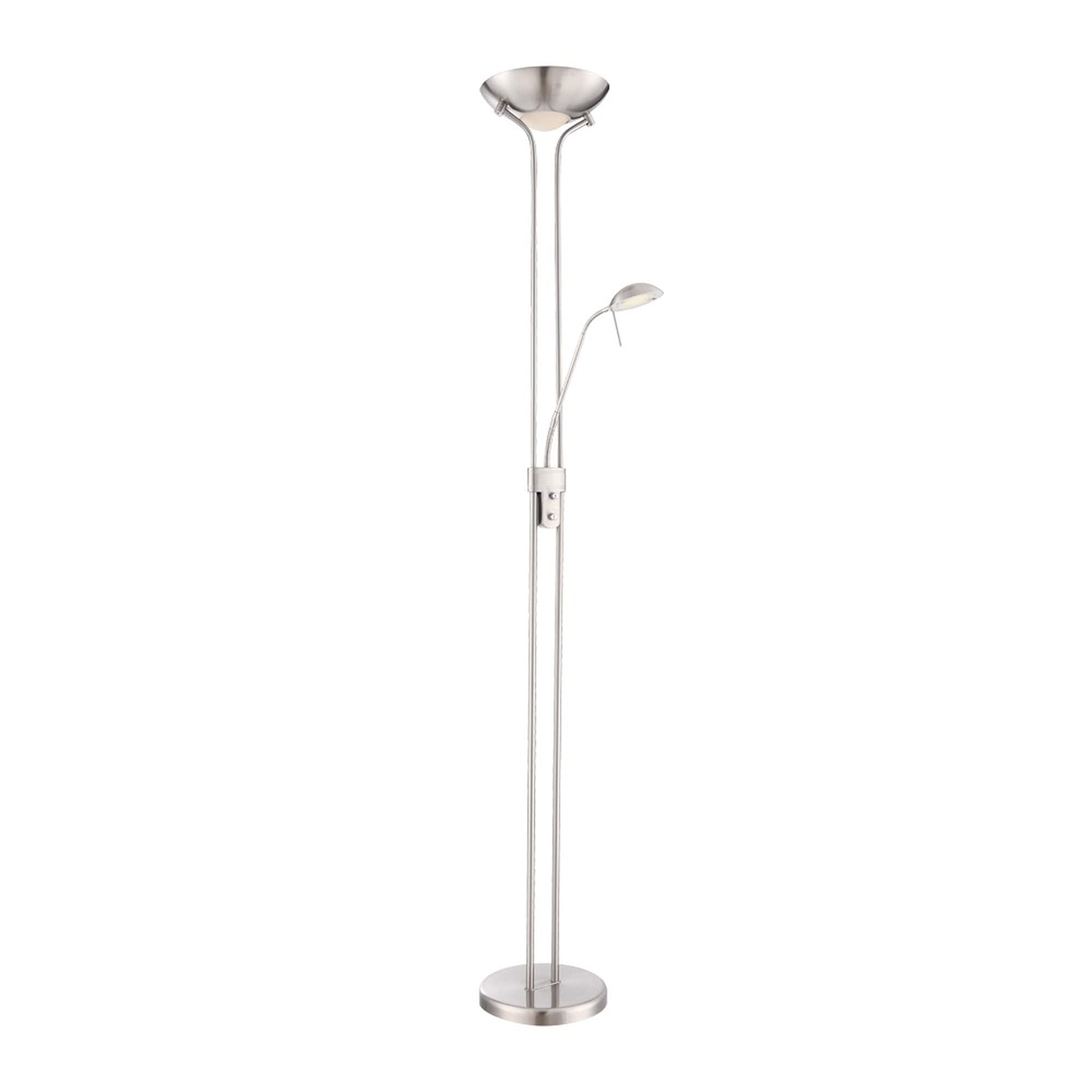 wonderlamp Lámpara de pie LED Olimpia color Níquel (18W+5W). Brazo flexible para lectura, Luz regulable.