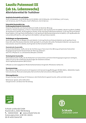 Schkade Landhandel GmbH Putenfutter - Lausitz Putenmast III - Alleinfuttermittel für Puten ab der 14. Lebenswoche, 3 mm pelletiert, 25 kg