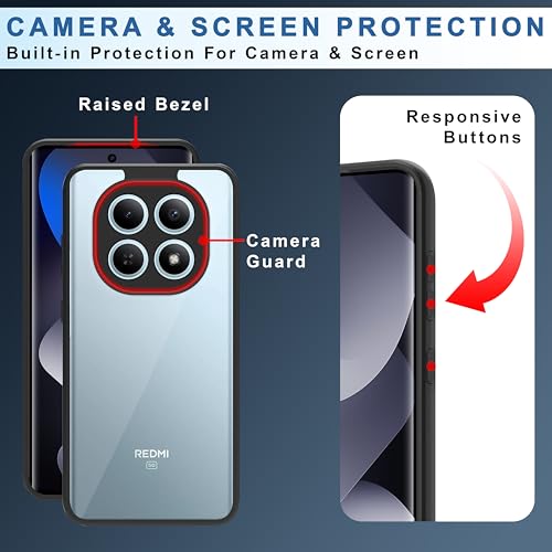 Image of CEDO Backcover for Redmi Note 15 (5G) / Poco M8 (5G) | Camera Protection Bump Shockproof Edge | Ultra Hybrid Transparent Acrylic Clear TPU+PC Hard Backcase Cover (Black)
