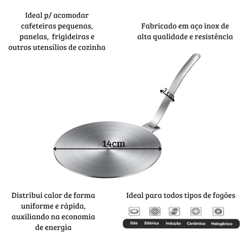 Chapa Adaptadora Para Fogão De Indução Em Aço Inox Premium Resistente 14cm Diâmetro Aceita Qualquer