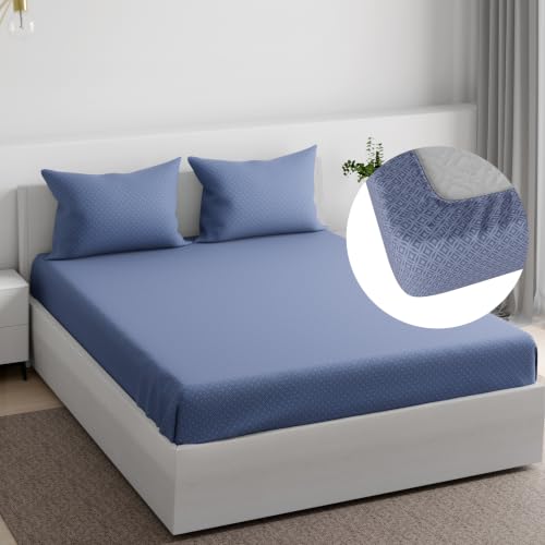 Image of Wakefit 100% Cotton 160 TC Fitted Bedsheet with 2 Pillow Covers | Amara King, 78 inch x 72 inch, Amara | 1.98m x 1.83m