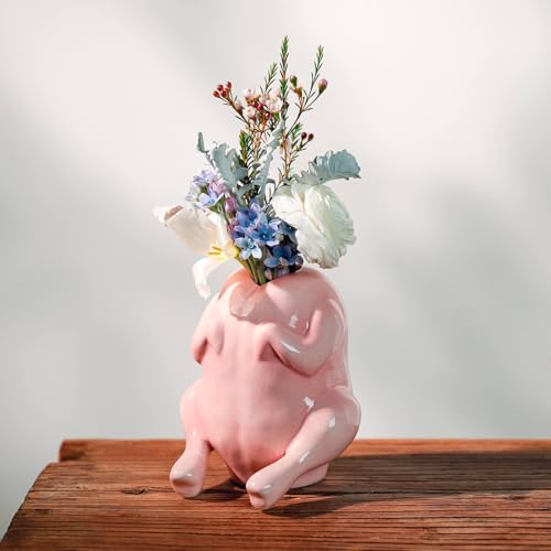 SAANG & JAT Pink Turkey Ceramic Vase - Funny Flower Vase for Home, Unique Office Decor, Quirky Centerpiece for Table or Shelf, Perfect for Women, Teacher Gift, Mothers Day