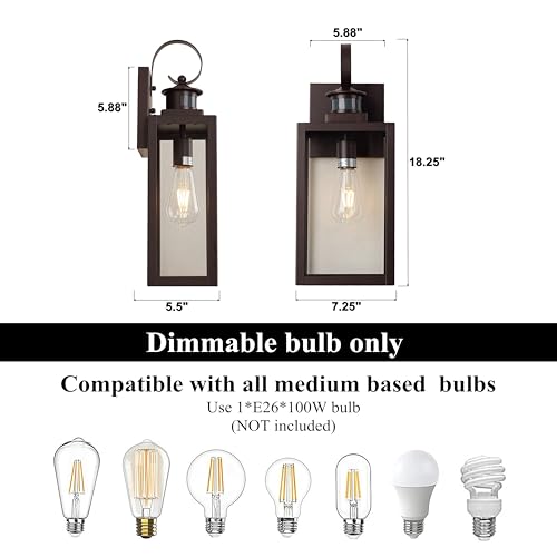Image of MICSIU 2 Pack Motion Sensor Bronze Outdoor Wall Light Fixture 18 inch Farmhouse | Dusk to Dawn Outdoor Lighting, Extra Large Exterior Wall Lights for House, Porch, Pathway, Patio