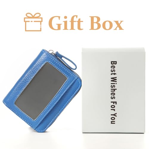 Image of Genuine Wallet Women RFID Blocking Card Holder, Small Leather Womens Wallet with Zipper ID Window Coin Pocket