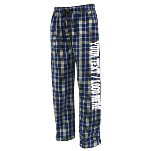 Navy Gold Unisex Flannel Pajama Pants Your Custom Text