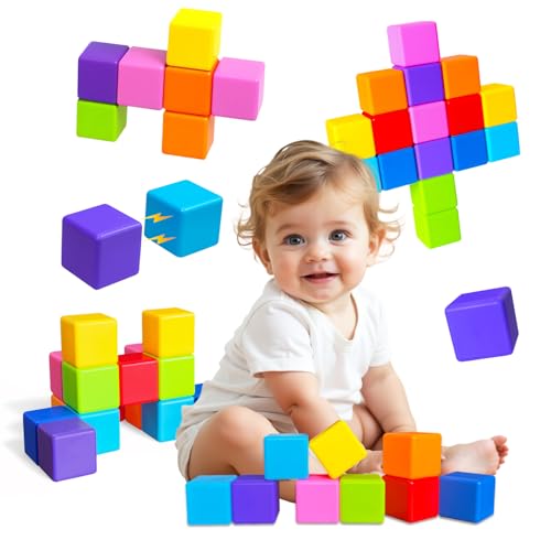 Pairez Toys Magnetic Blocks Large Magnetic Building Blocks for Toddlers 1.65 Inch 3D Magnet Cubes in 8 Colors Montessori & Sensory Stacking Toy Gift for Kids Ages 1-3 (16PCS)