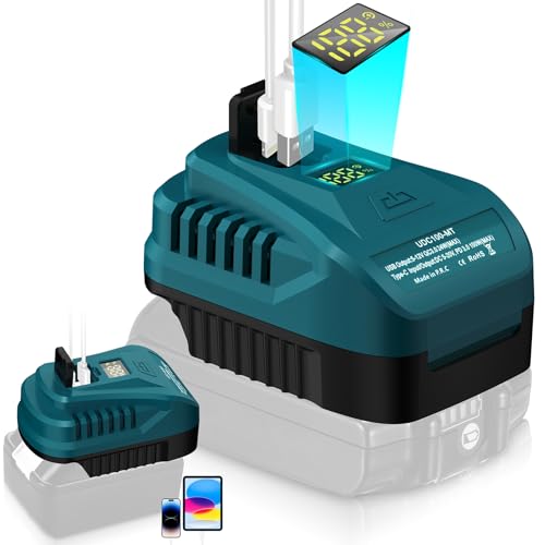 100W USB Wand-Schnelllade-Kit Adapter für Makita 18V Akku QC3.0 Typ-C und USB-Anschluss mit LED-Anzeige für BL1830 BL1850 BL1860 Ladegerät (kein Akku)