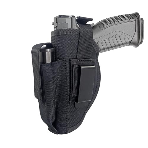Bursport Tactical Belt Holster with Mag Pouch and Metal Clip Universal Outside The Waistband Handgun Holster Black