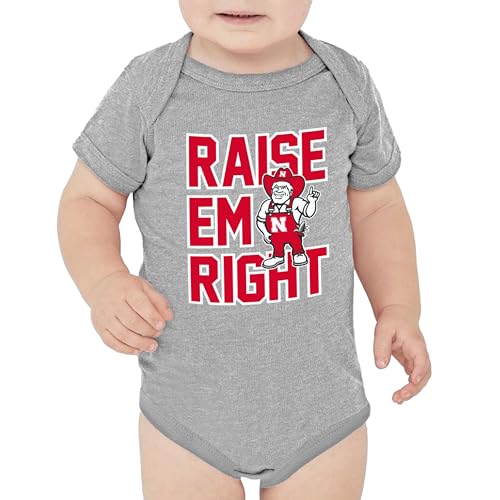 Image of Little King NCAA Raise Em Right Short Sleeve Romper-Nebraska-Heathered Oxford-6 Months