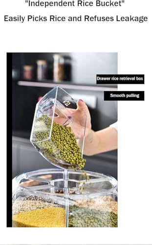 Image of YAGVIZ 6-Grid Rotating Food Dispenser - Rice Bucket Storage Tank, Cereal Dispenser, Stackable Containers, One-Click Rice Picking,Off White