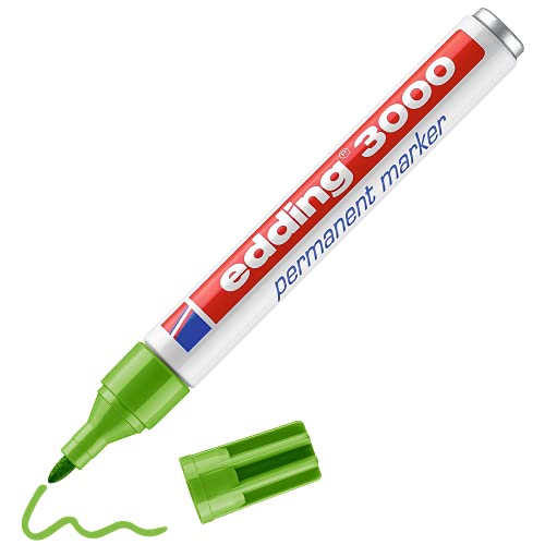 edding 3000 Permanentmarker - hell-grün - 10 Stifte - Rund-Spitze 1,5-3 mm - schnell trocknender Permanent Marker - wasserfest, wischfest - für Karton, Kunststoff, Holz, Metall - Universalmarker