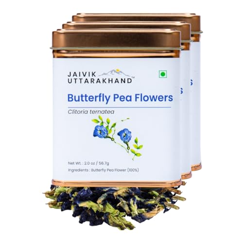 Image of Jaivik Uttarakhand - Detox Butterfly Pea Leaves Herbal Tea (170.1 g), Mood-Enhancing Beverage, Healthy Hair, Flower Based, Pack of 3 Tin Box