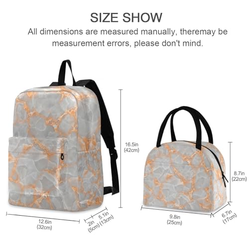 Set Backpack, Gray Orange Marble Cooler Backpack Waterproof, Backpacks Set for Girls2