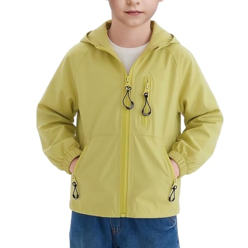 Chaqueta impermeable para niños y niñas, ligera, transpirable, resistente al viento, color sólido, manga larga, cremallera, cortavientos, casual, para otoño e invierno, ropa deportiva para exteriores