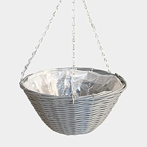 Willow Hanging Basket 14" Round Grey Rattan Wicker Weave Wall Planter Pot Cover