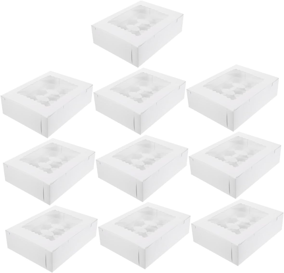 Mobestech 10pcs Window Design Paper Bakery Boxes for Muffin Cupcakes and Egg Tarts, White Cardboard Food Storage Packaging for Bakery and Dessert Transport