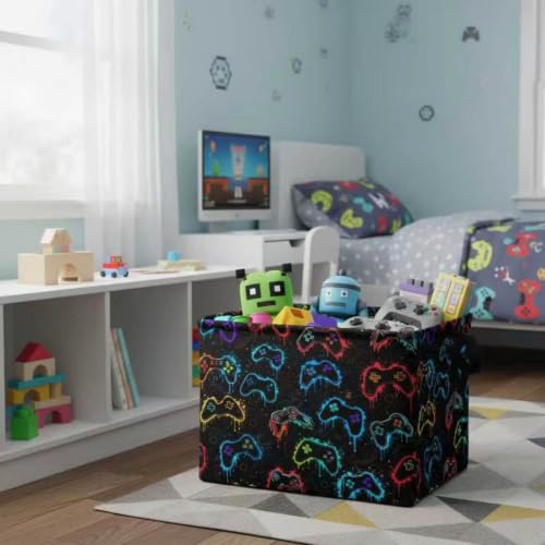 Image of Rectangular Boys Game Basket Collapsible Baby Storage Bin Organizer Box Kids Room Decor (Graffiti Game)