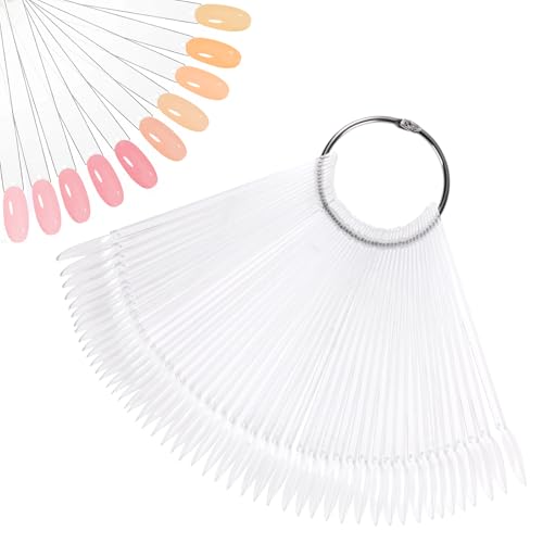 HonGien 50 Pièces Presentoir Ongles Cartes Nuancier Ongle Présentoir Transparent pour le Nail Art Pour la Pratique de la Manucure Avec Anneau en Métal(Orbiculaire)