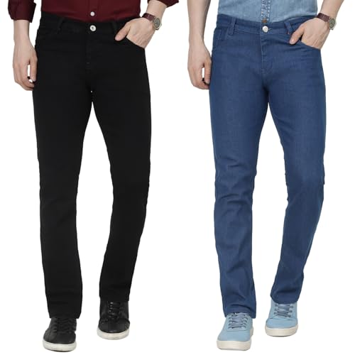 Image of DAIS Men's Stretchable Straight Fit Mid Rise Jeans, Pack of 2, (Combo of 2 Jeans)