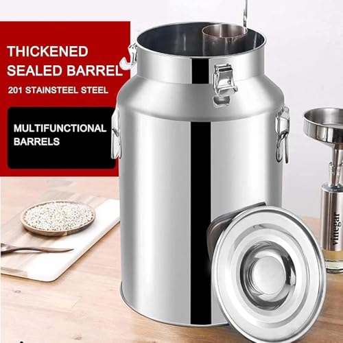 Recipiente de acero inoxidable con tapa de bloqueo para almacenamiento y transporte de líquidos, perfecto para el hogar, cocina y uso al aire libre